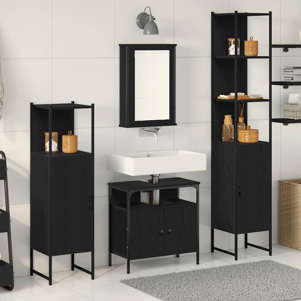 vidaXL Zestaw mebli łazienkowych z półką z drzwiami 4 pcs Czarny dąb