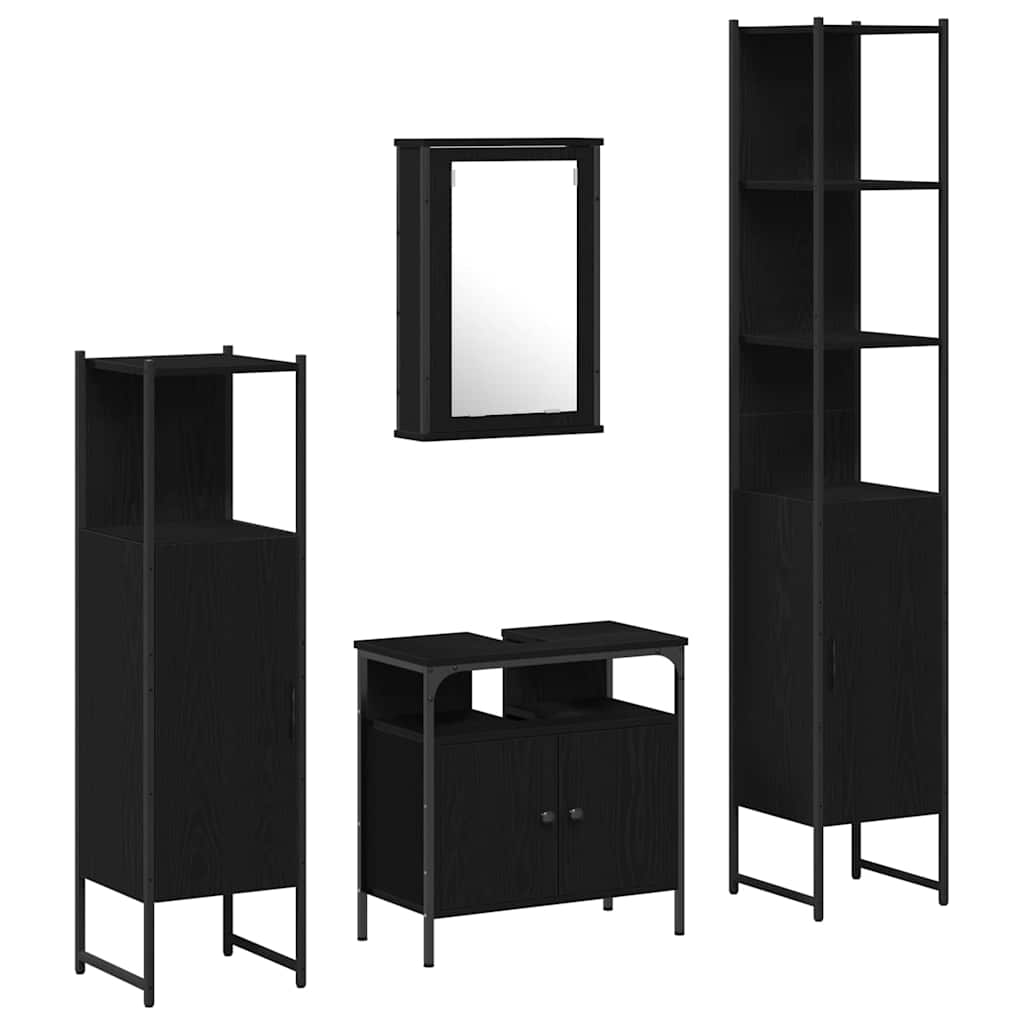 vidaXL Zestaw mebli łazienkowych z półką z drzwiami 4 pcs Czarny dąb