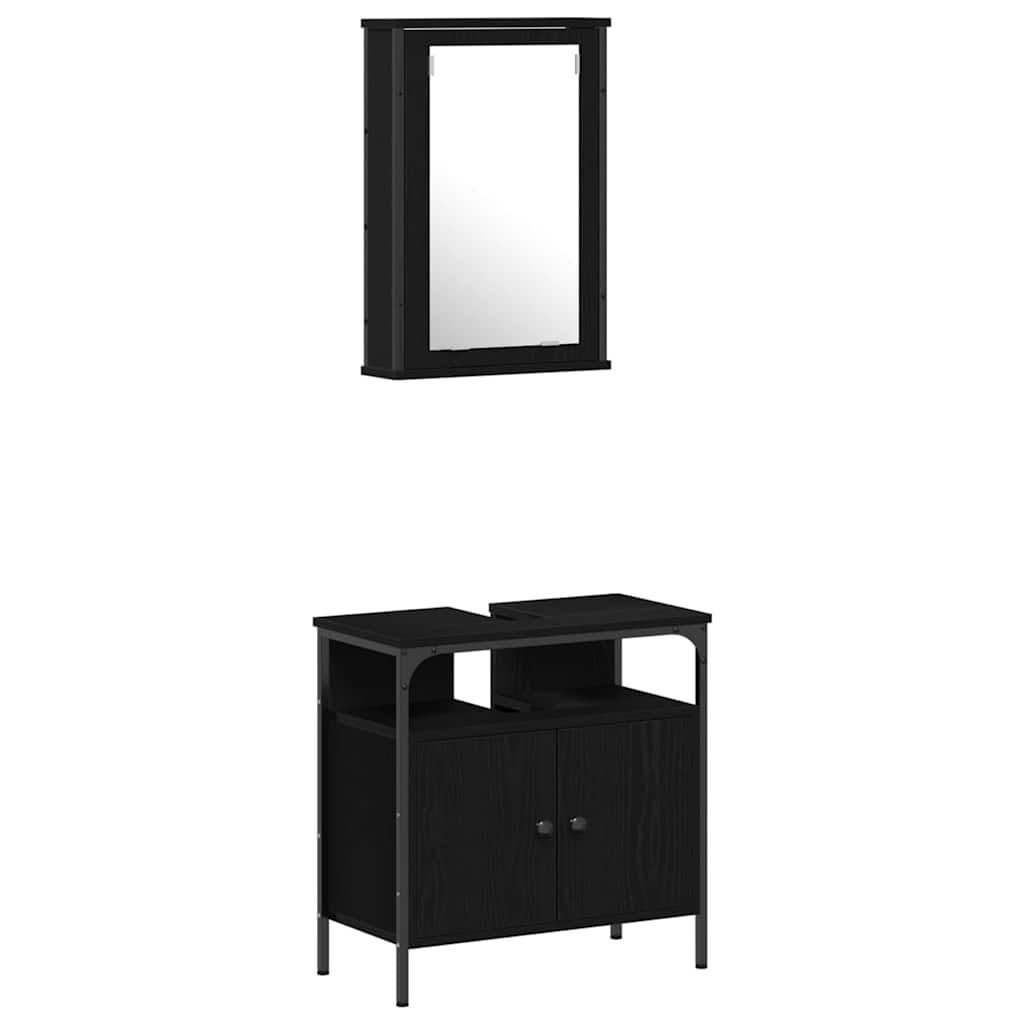 vidaXL Zestaw mebli łazienkowych z półką z drzwiami 4 pcs Czarny dąb