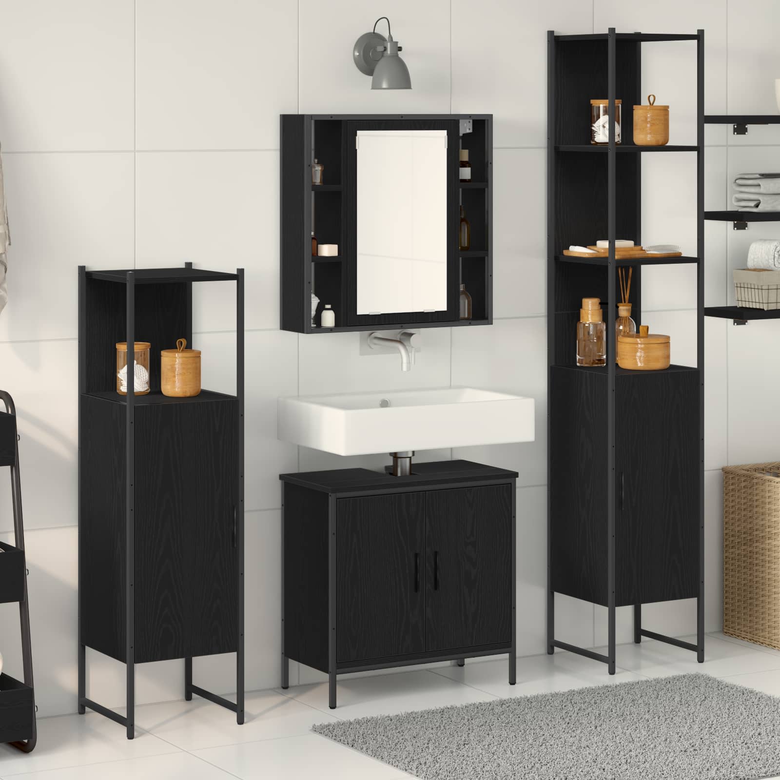 vidaXL Zestaw mebli łazienkowych 4 pcs Czarny Materiał drewnopochodny