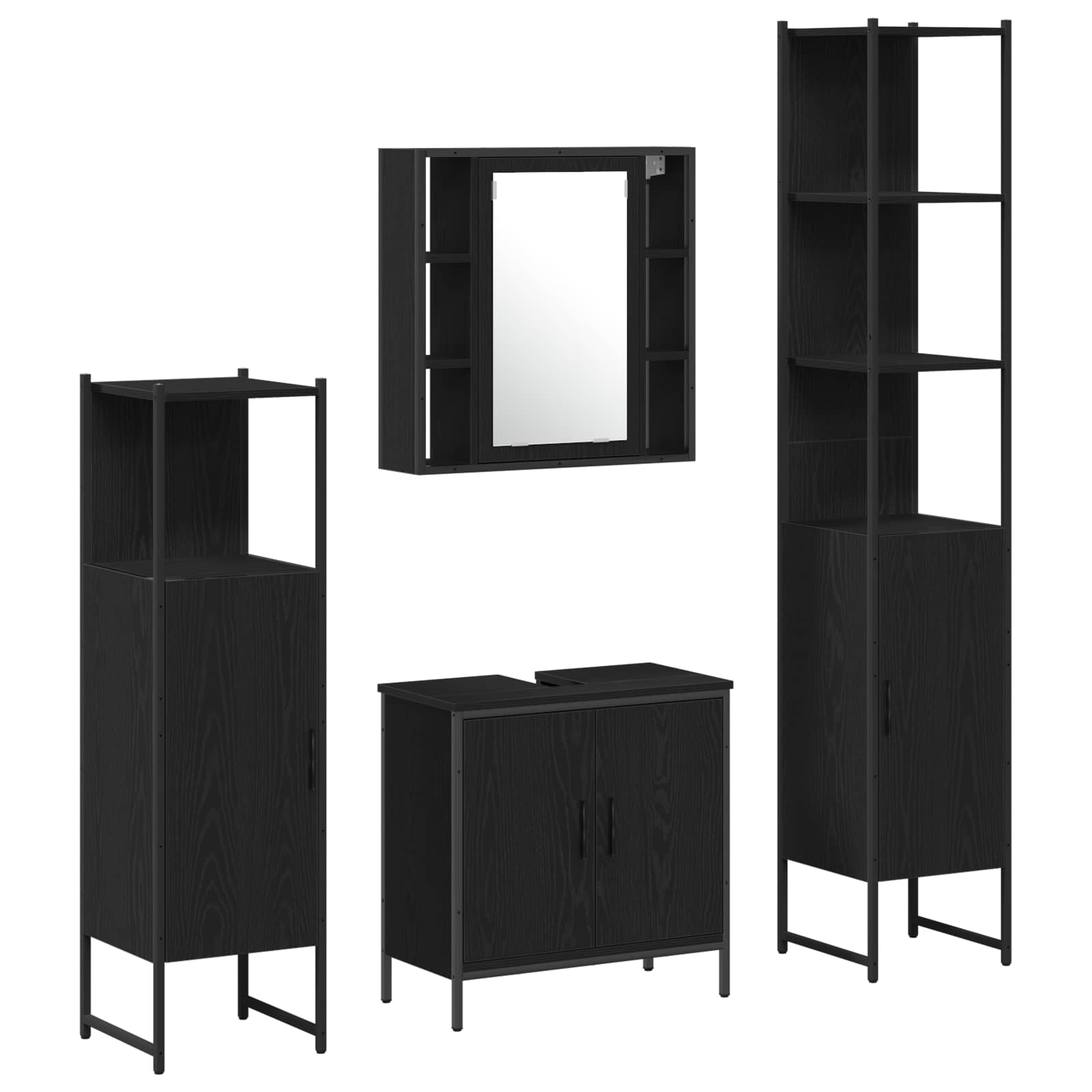 vidaXL Zestaw mebli łazienkowych 4 pcs Czarny Materiał drewnopochodny