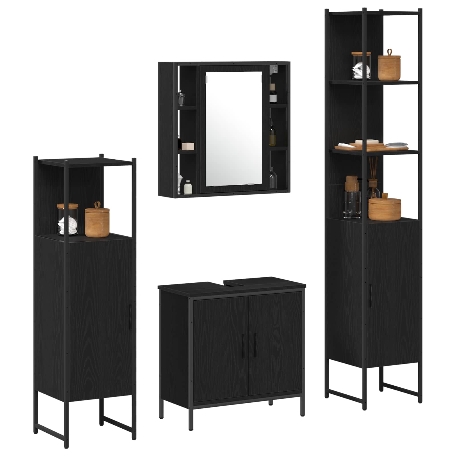 vidaXL Zestaw mebli łazienkowych 4 pcs Czarny Materiał drewnopochodny