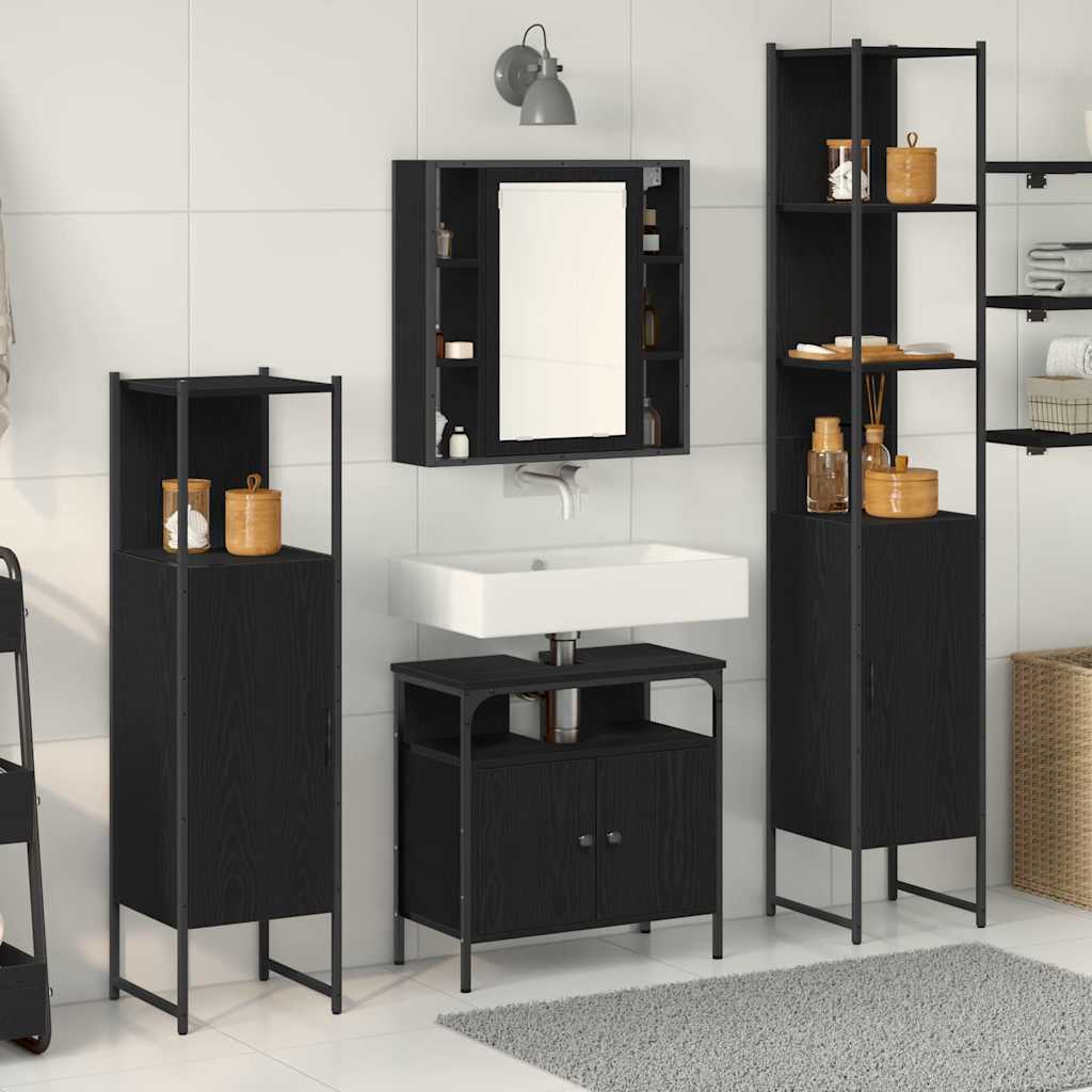 vidaXL Zestaw mebli łazienkowych z półką z drzwiami 4 pcs Czarny Dąb