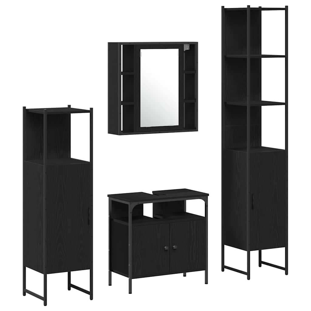 vidaXL Zestaw mebli łazienkowych z półką z drzwiami 4 pcs Czarny Dąb