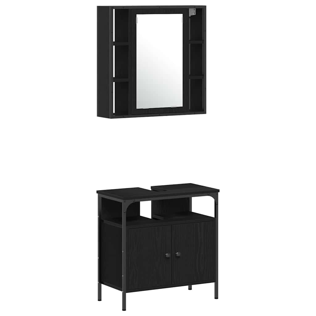 vidaXL Zestaw mebli łazienkowych z półką z drzwiami 4 pcs Czarny Dąb