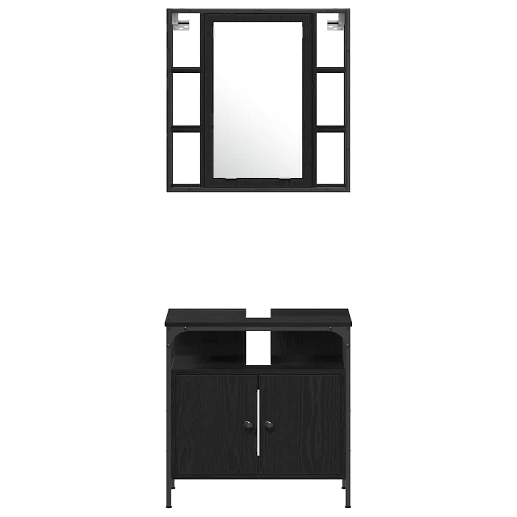 vidaXL Zestaw mebli łazienkowych z półką z drzwiami 4 pcs Czarny Dąb