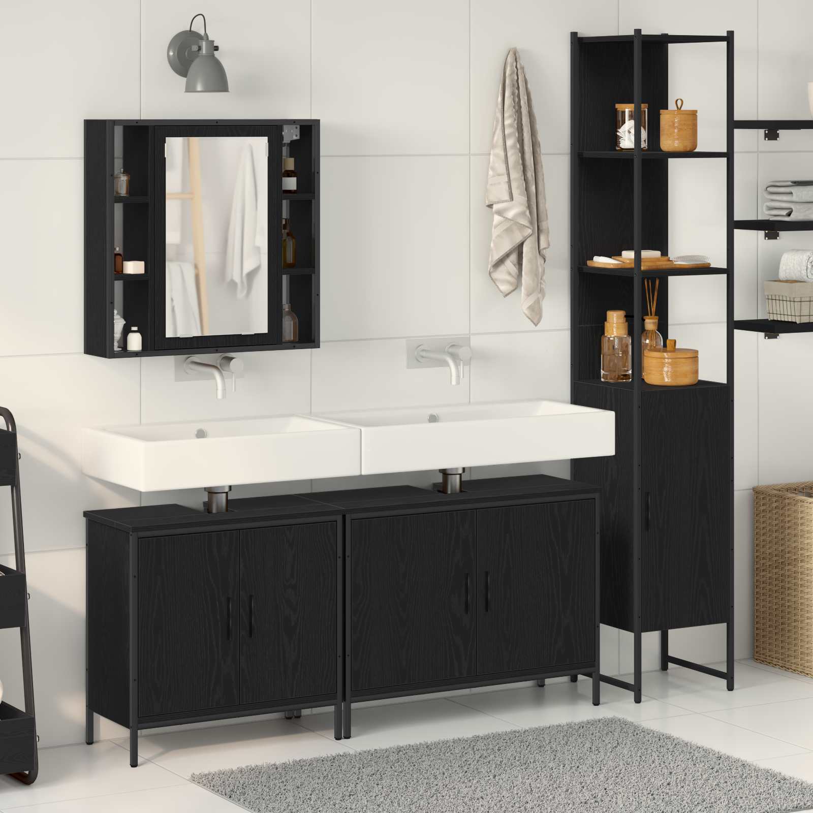 vidaXL Zestaw mebli łazienkowych 4 pcs Czarny Materiał drewnopochodny