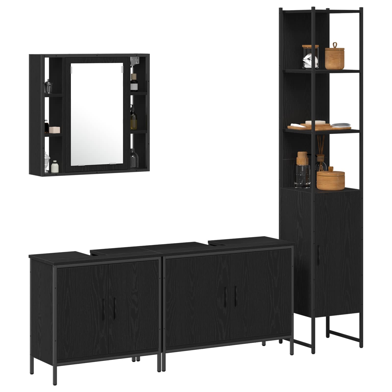 vidaXL Zestaw mebli łazienkowych 4 pcs Czarny Materiał drewnopochodny