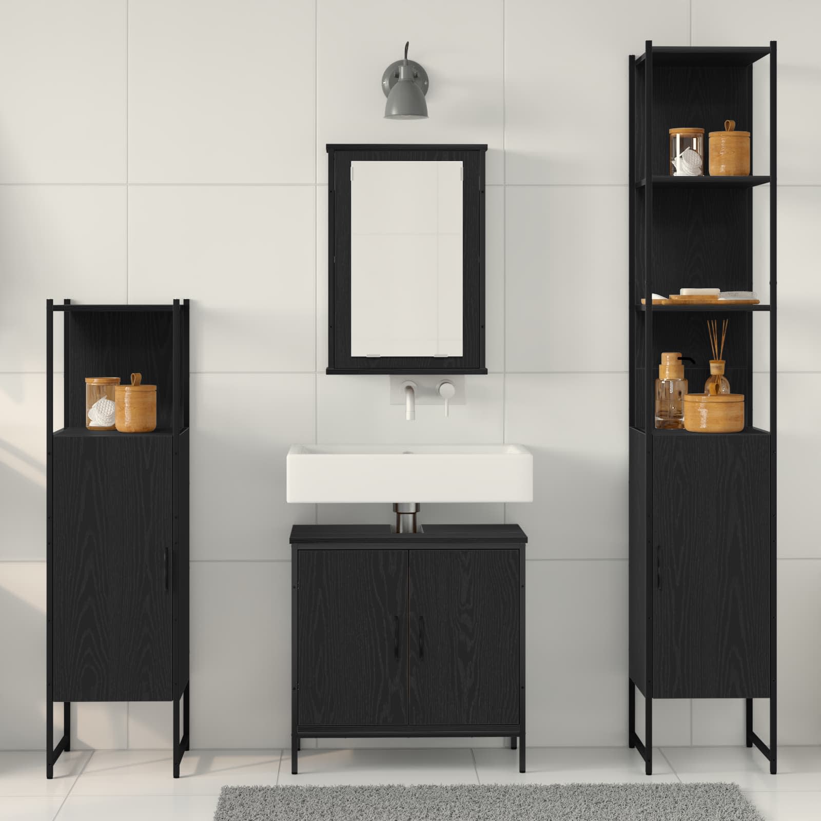 vidaXL Zestaw mebli łazienkowych 4 pcs Czarny Materiał drewnopochodny