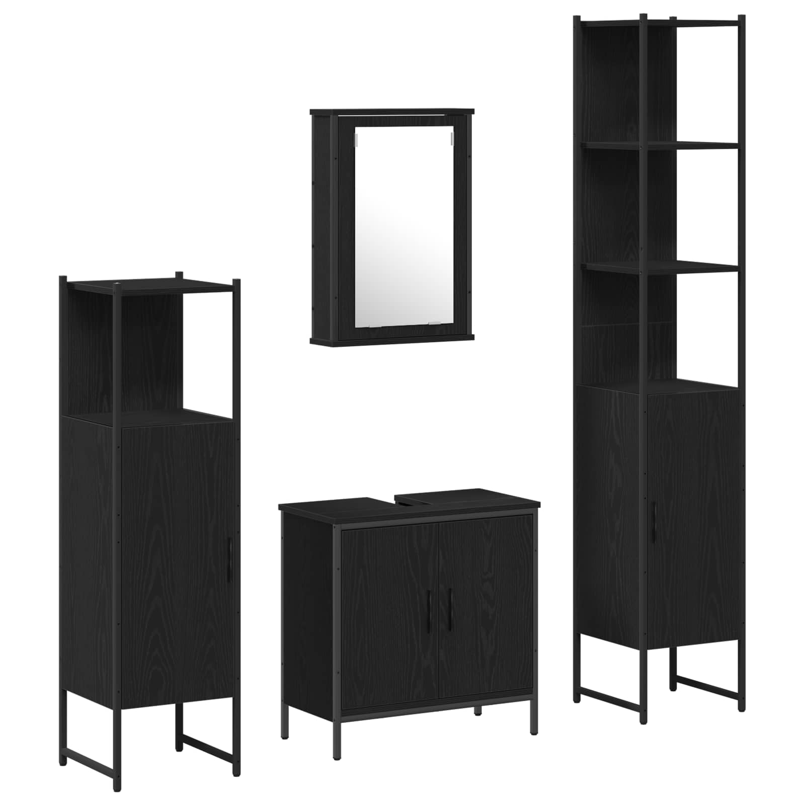 vidaXL Zestaw mebli łazienkowych 4 pcs Czarny Materiał drewnopochodny