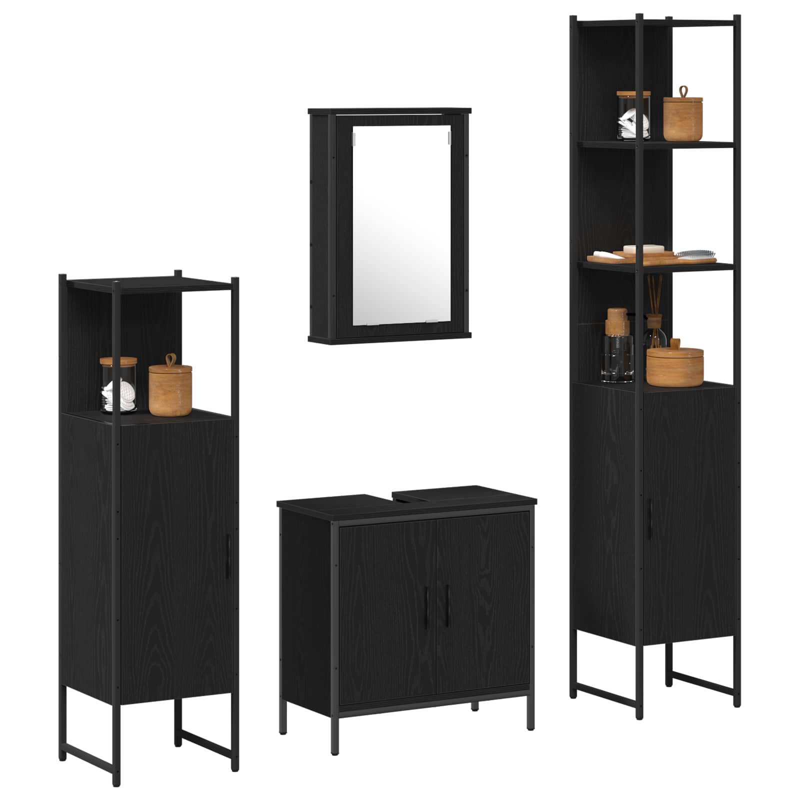 vidaXL Zestaw mebli łazienkowych 4 pcs Czarny Materiał drewnopochodny