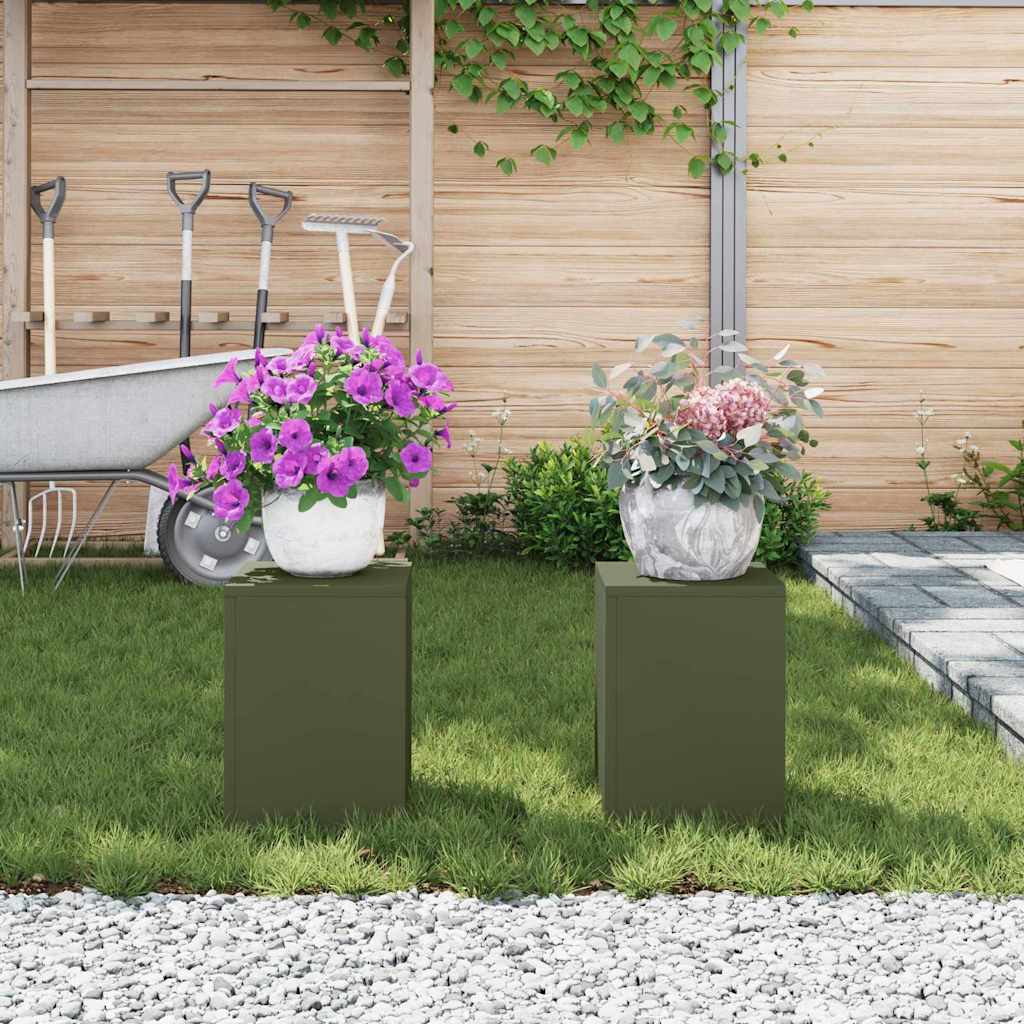vidaXL Stojak na rośliny 2 pcs oliwkowy 24 x 24 x 35 cm Stal