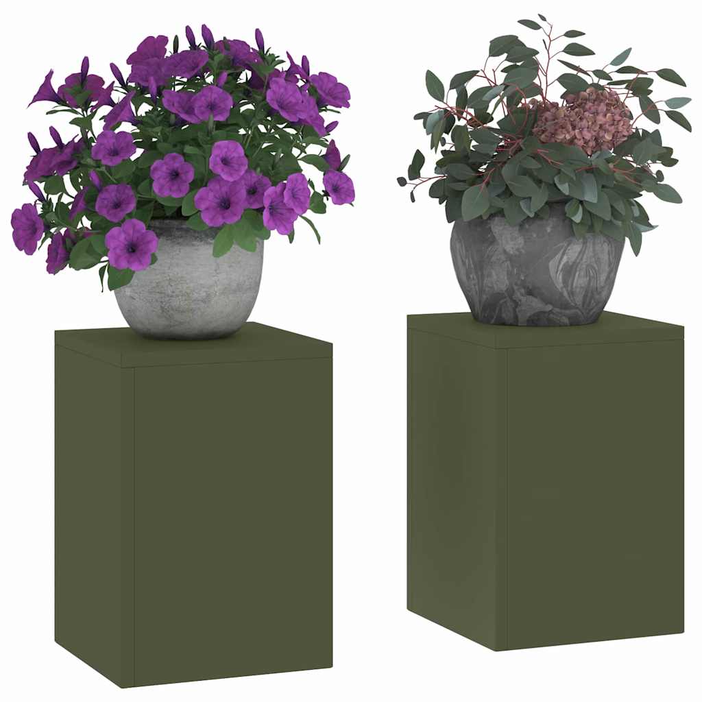 vidaXL Stojak na rośliny 2 pcs oliwkowy 24 x 24 x 35 cm Stal