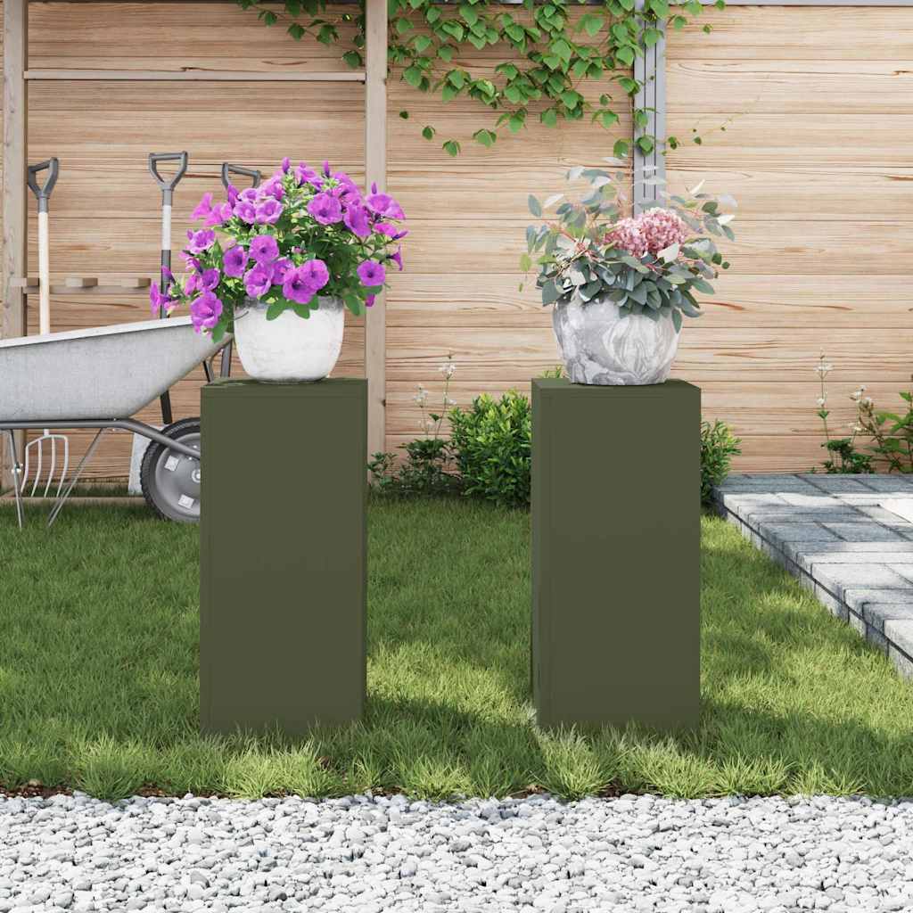 vidaXL Stojak na rośliny 2 pcs oliwkowy 24 x 24 x 55 cm Stal