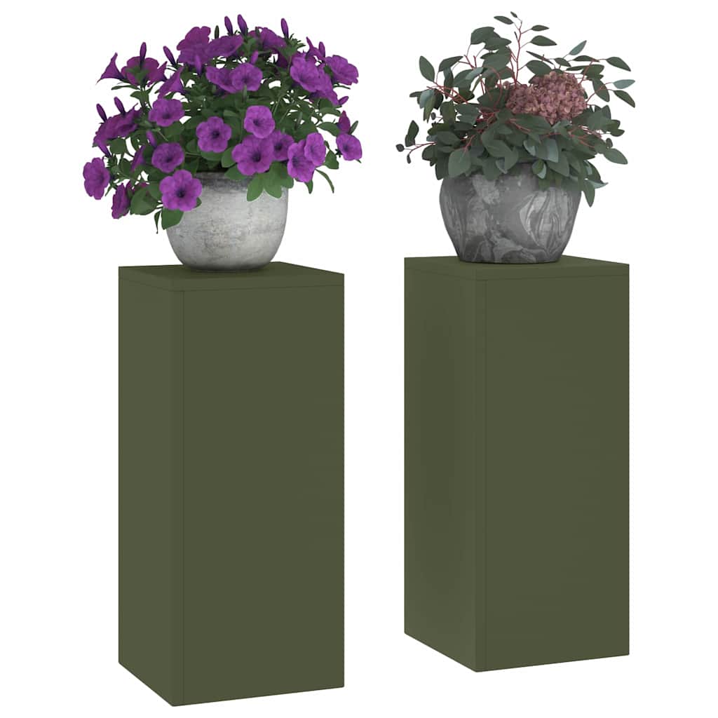 vidaXL Stojak na rośliny 2 pcs oliwkowy 24 x 24 x 55 cm Stal