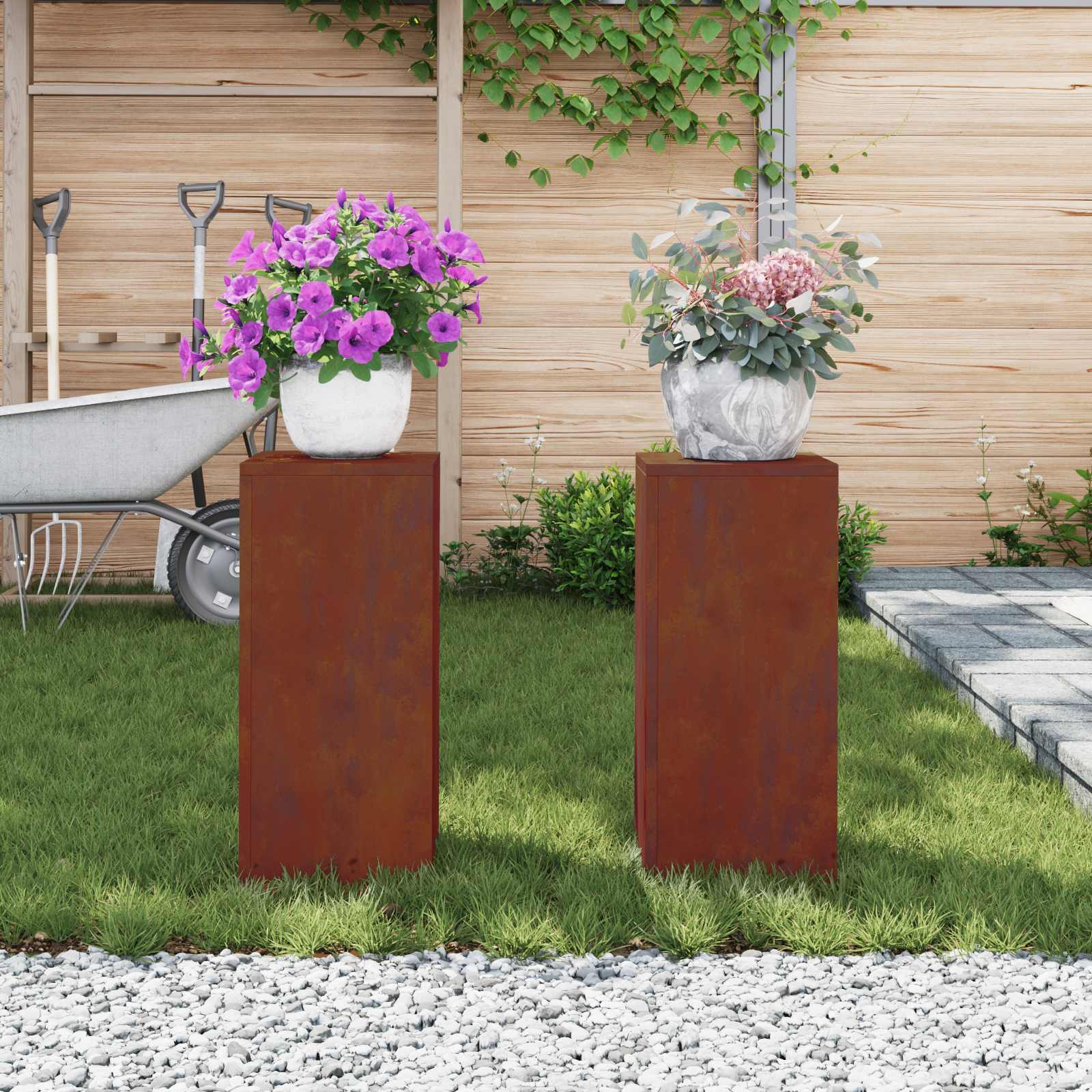 vidaXL Stojak na rośliny 2 pcs Rdzawy 24 x 24 x 55 cm