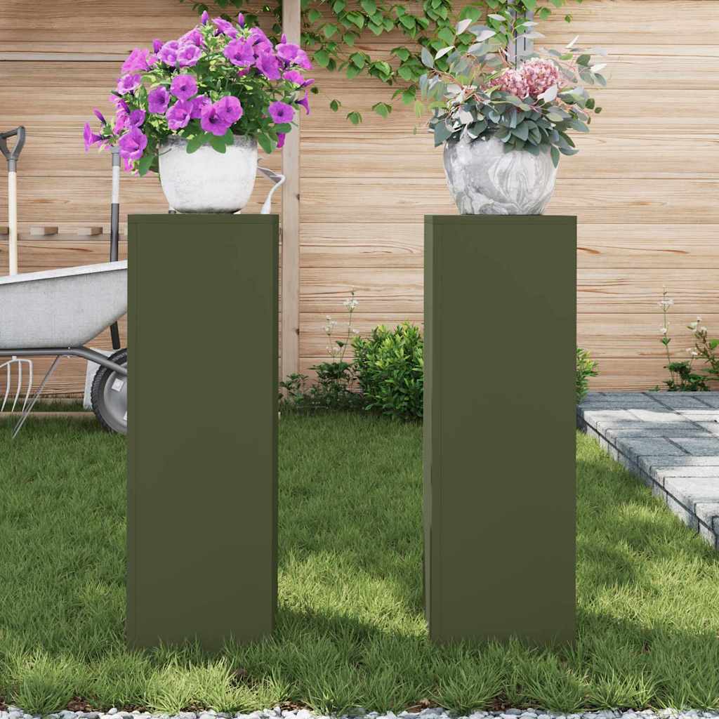 vidaXL Stojak na rośliny 2 pcs oliwkowy 24 x 24 x 75 cm Stal