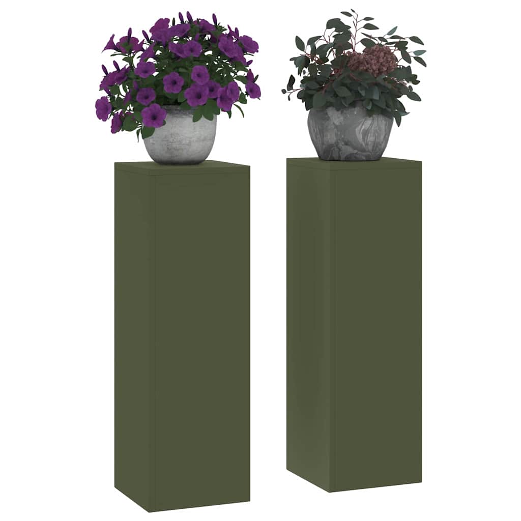vidaXL Stojak na rośliny 2 pcs oliwkowy 24 x 24 x 75 cm Stal