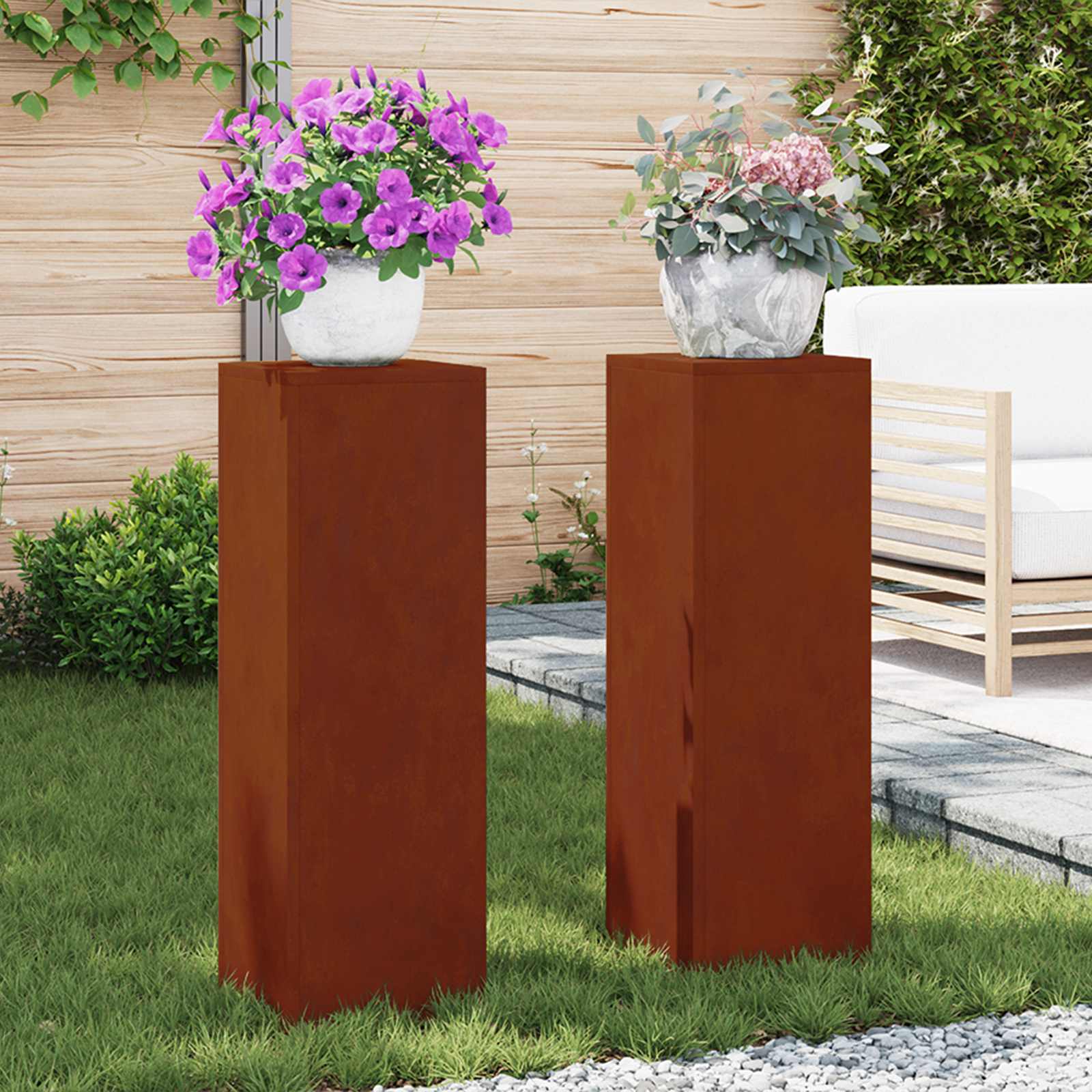 vidaXL Stojak na rośliny 2 pcs Rdzawy 24 x 24 x 75 cm