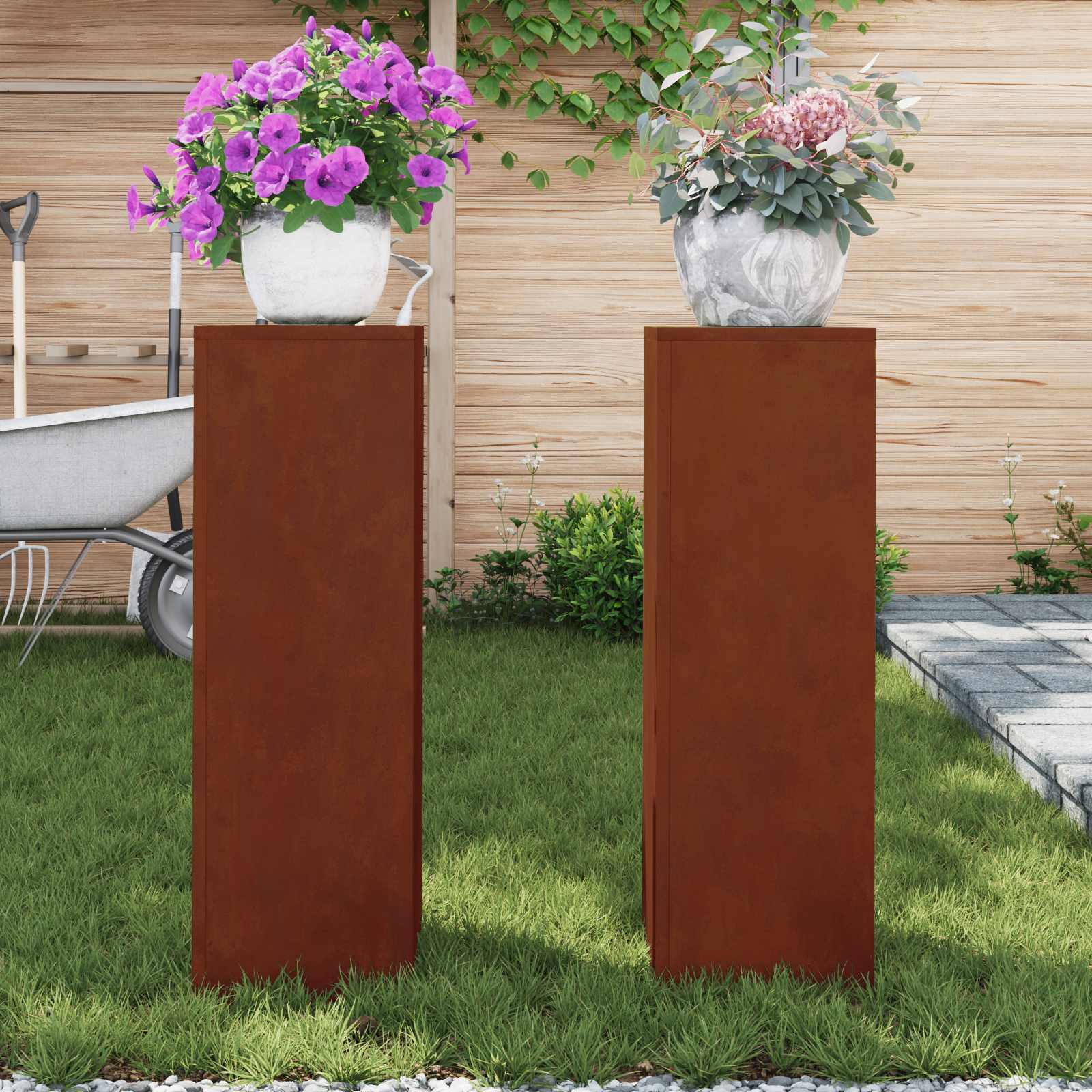 vidaXL Stojak na rośliny 2 pcs Rdzawy 24 x 24 x 75 cm