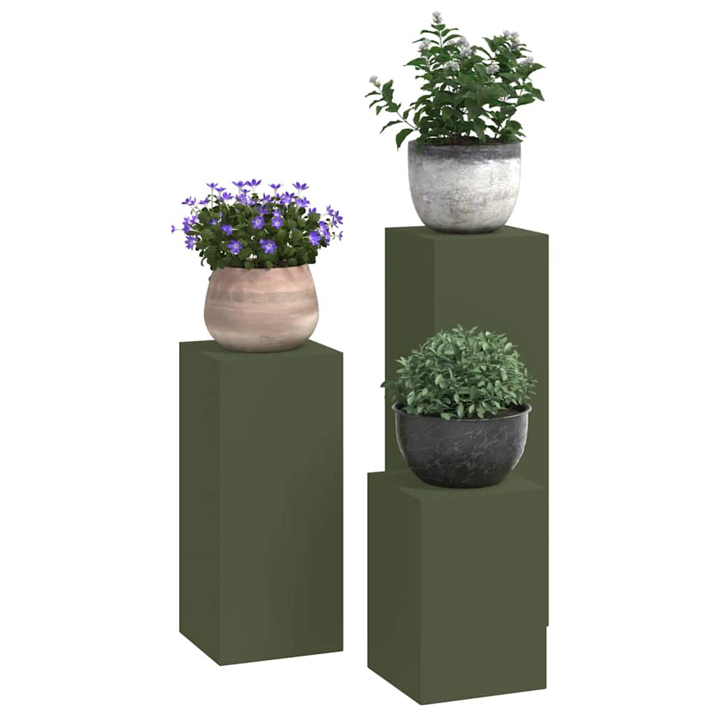 vidaXL Stojak na rośliny 3 pcs oliwkowy Stal
