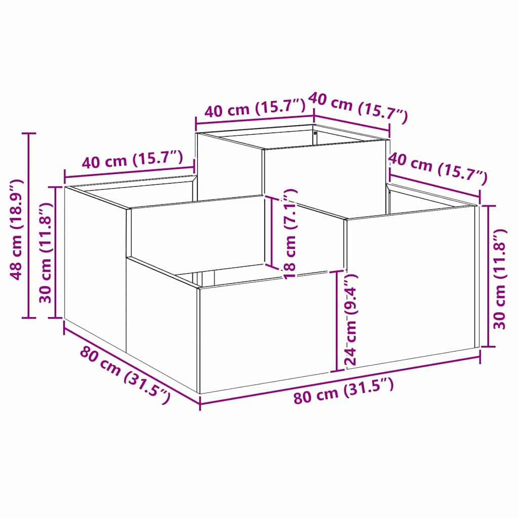 vidaXL Doniczka ogrodowa Srebrny 80 x 80 x 48 cm Stal galwanizowana