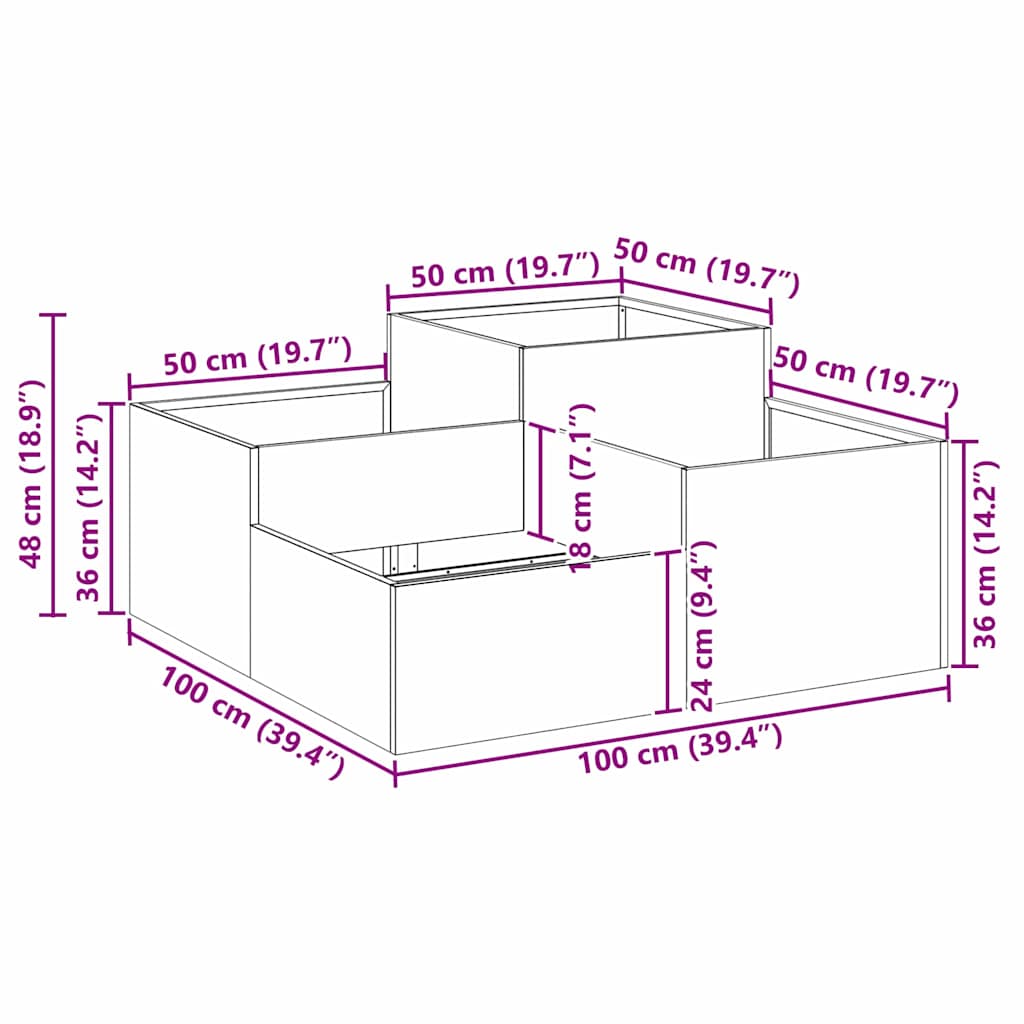 vidaXL Doniczka ogrodowa Srebrny 100 x 100 x 48 cm stal nierdzewna