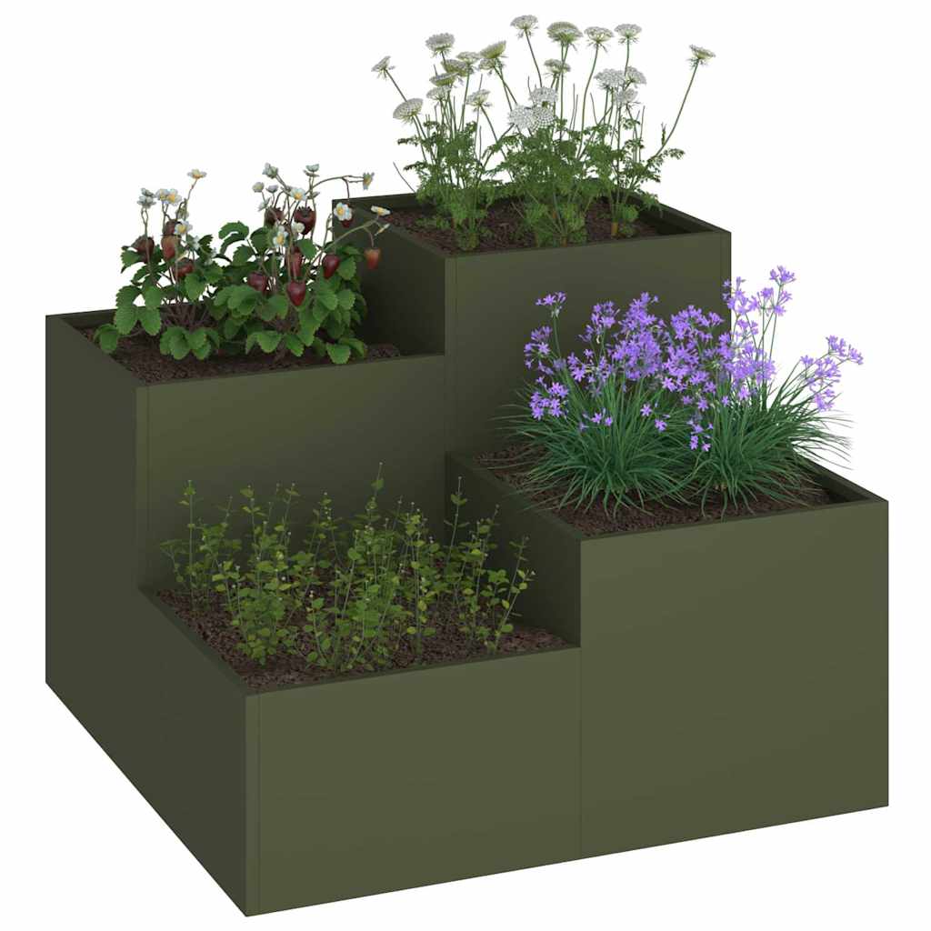 vidaXL Doniczka ogrodowa oliwkowy 80 x 80 x 60 cm Stal