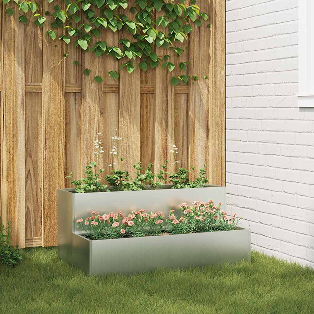 vidaXL Doniczka ogrodowa Srebrny 100 x 60 x 45 cm Stal Galwanizowana