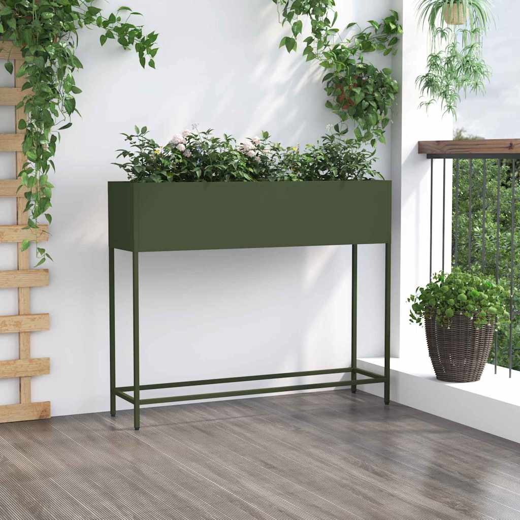 vidaXL Podwyższona doniczka ogrodowa oliwkowy 100 x 26 x 82 cm Stal