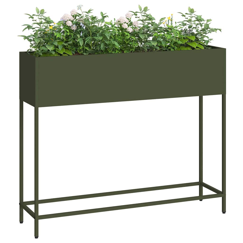vidaXL Podwyższona doniczka ogrodowa oliwkowy 100 x 26 x 82 cm Stal