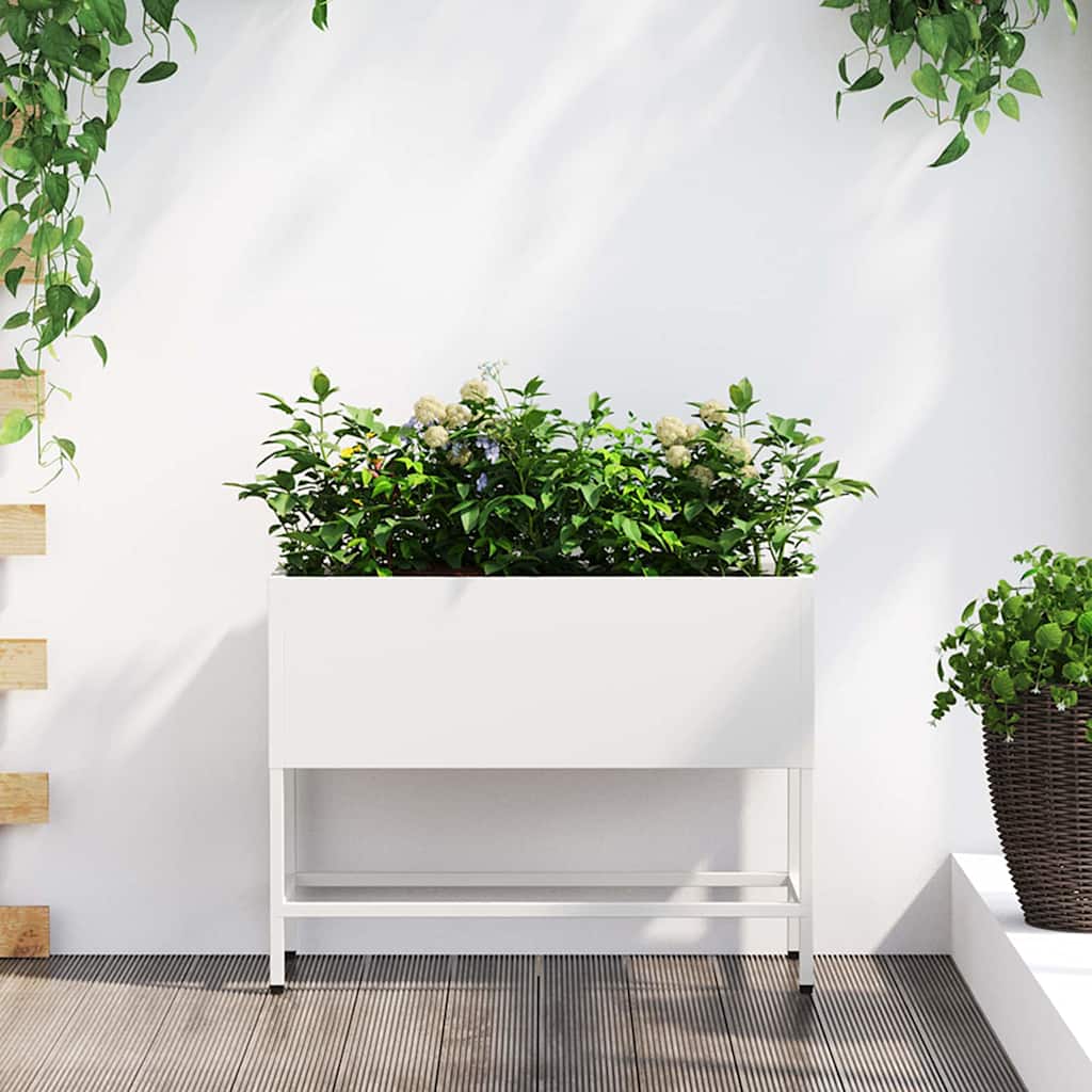 vidaXL Podwyższona doniczka ogrodowa Biały 60 x 26 x 48 cm Stal