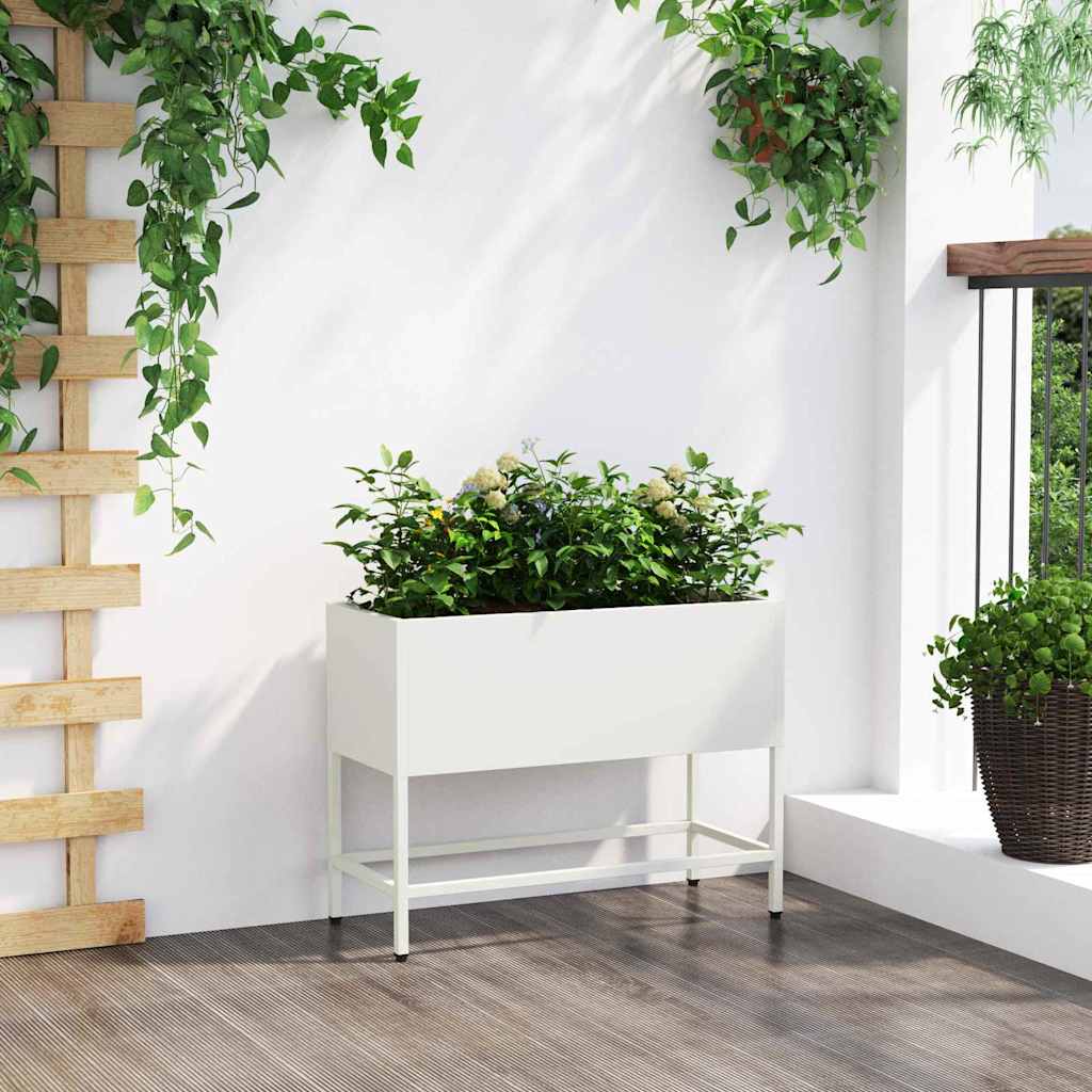 vidaXL Podwyższona doniczka ogrodowa Biały 60 x 26 x 48 cm Stal