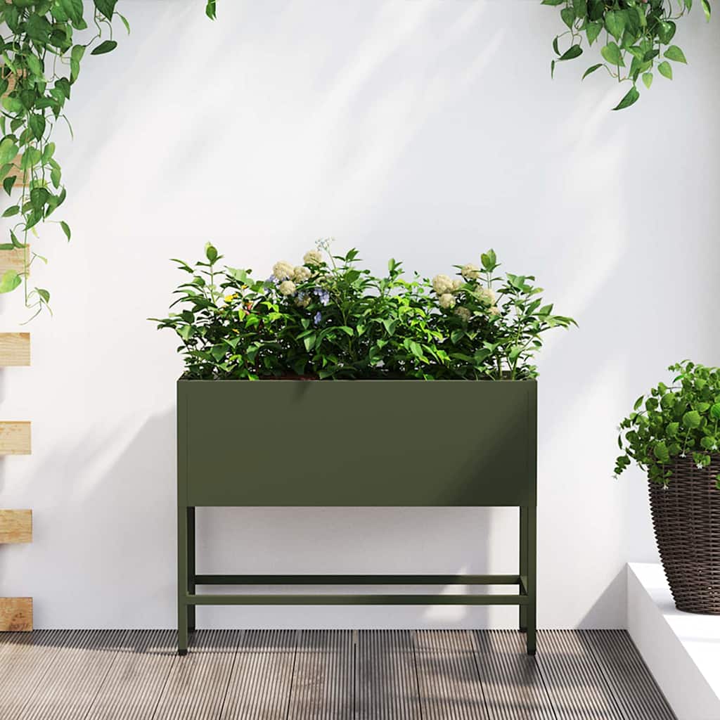 vidaXL Podwyższona doniczka ogrodowa oliwkowy 60 x 26 x 45 cm Stal