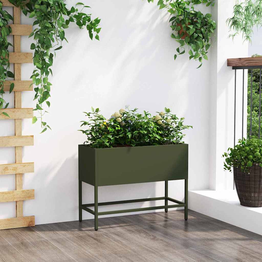 vidaXL Podwyższona doniczka ogrodowa oliwkowy 60 x 26 x 45 cm Stal