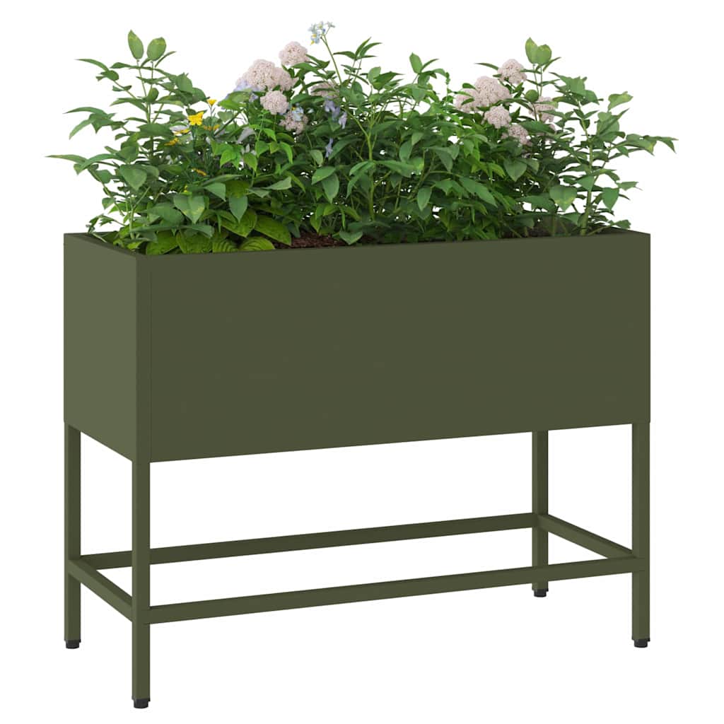 vidaXL Podwyższona doniczka ogrodowa oliwkowy 60 x 26 x 45 cm Stal