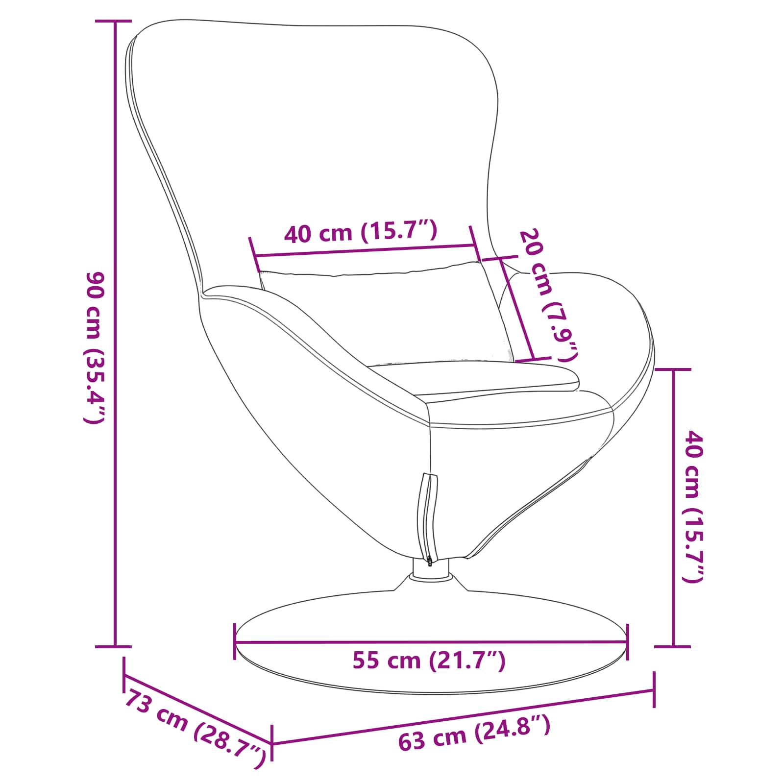 vidaXL Fotel jajo Czarny 63 x 73 x 90 cm tkanina