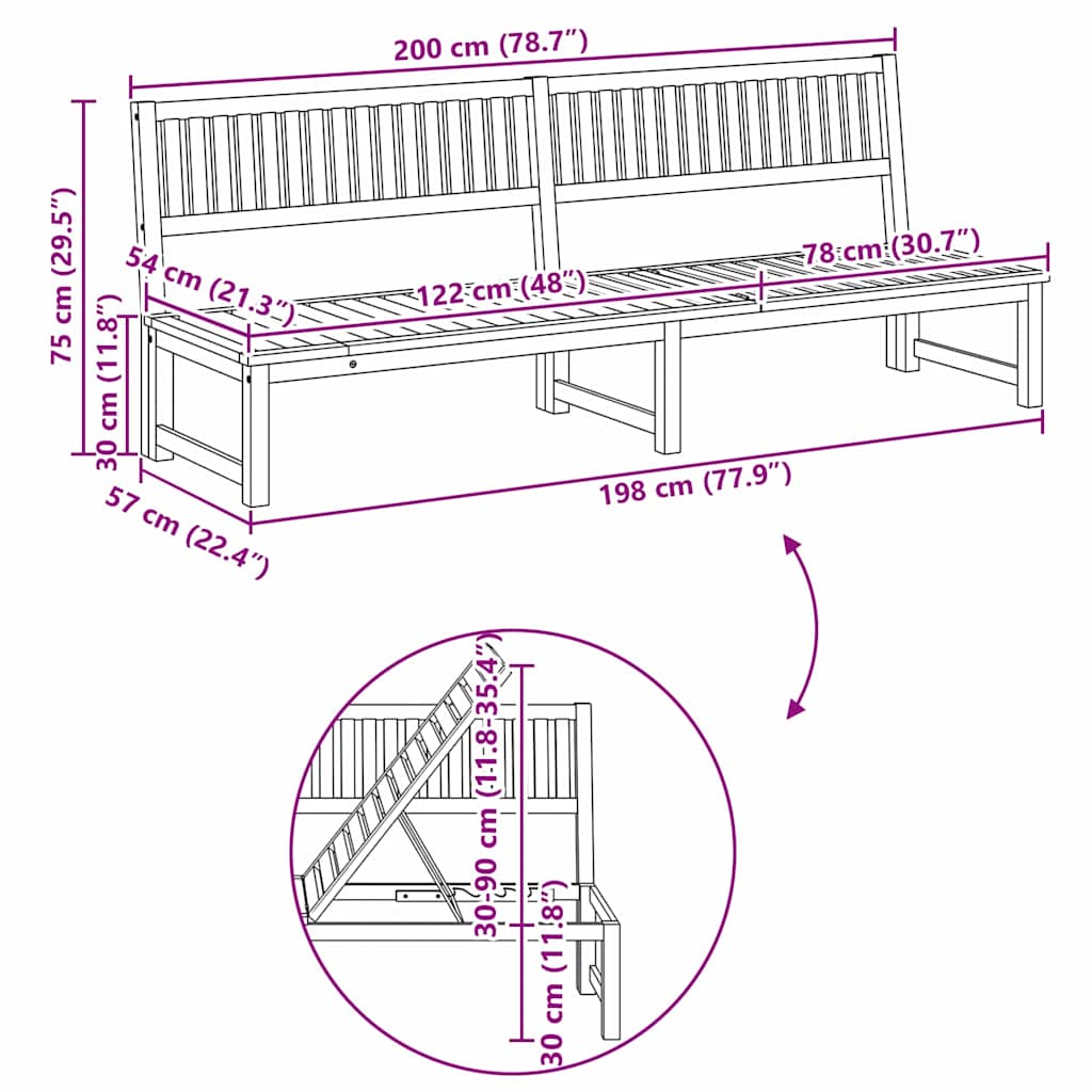 vidaXL Leżak Olej Naturalny 200 x 57 x 75cm Lite drewno akacjowe