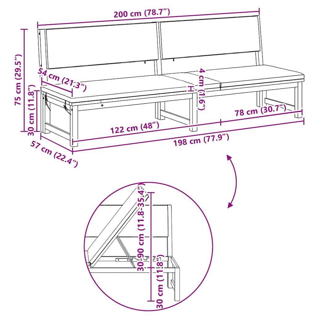 vidaXL Leżak Olej Naturalny 200 x 57 x 75cm Lite drewno akacjowe