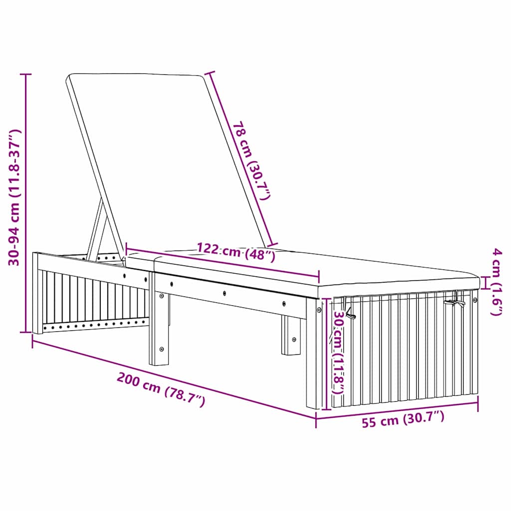 vidaXL Leżak Olej Naturalny 200 x 55 x 94 cm Lite drewno akacjowe