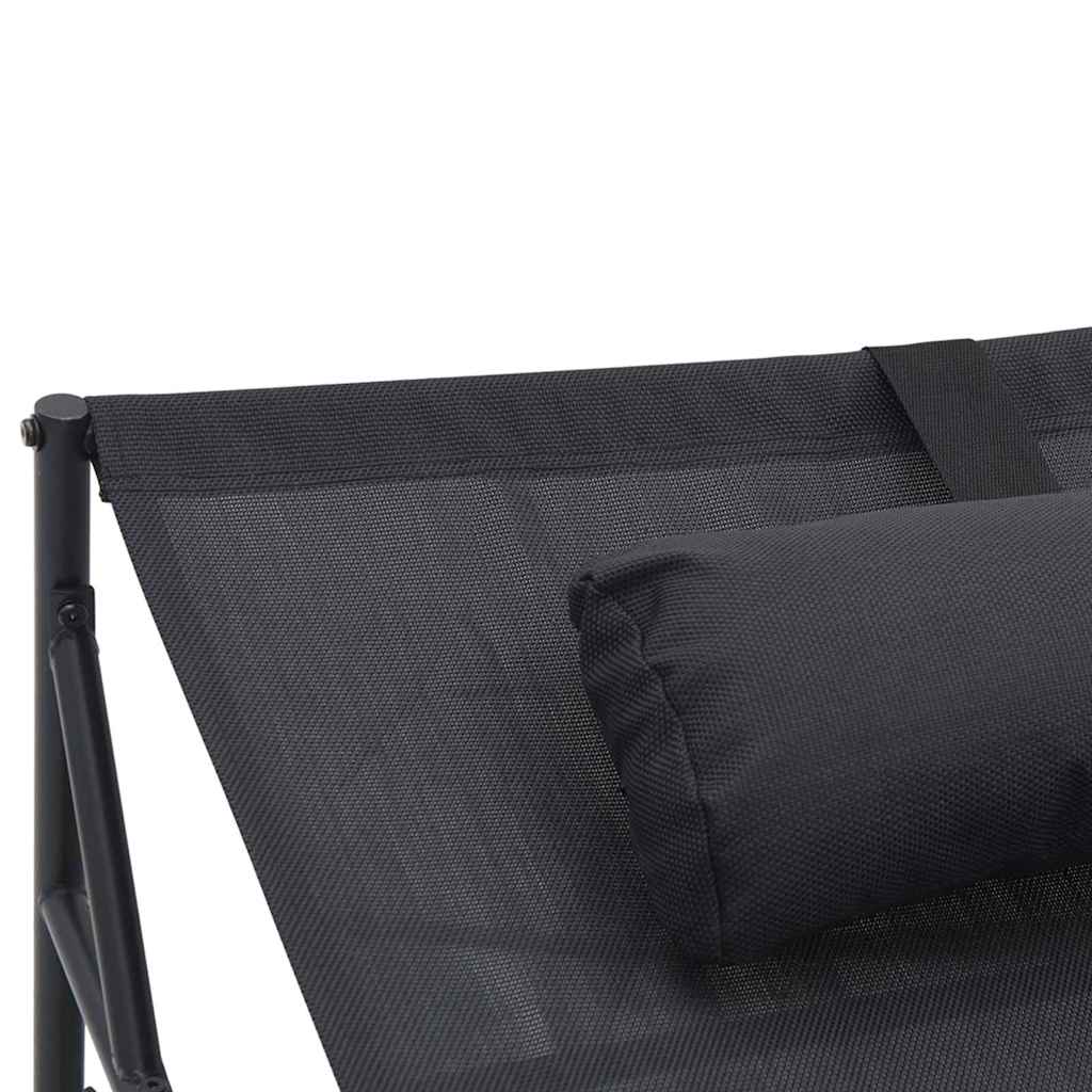 vidaXL Leżak ogrodowy z poduszką 2 pcs Czarny Stal malowana proszkowo