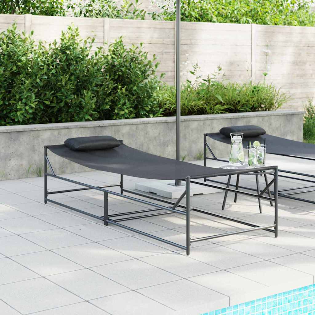 vidaXL Leżak ogrodowy z poduszką 2 pcs Czarny Stal malowana proszkowo