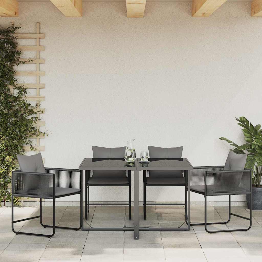 vidaXL Krzesło z poduszką 4 pcs Czarny i antracyt Rattan PE
