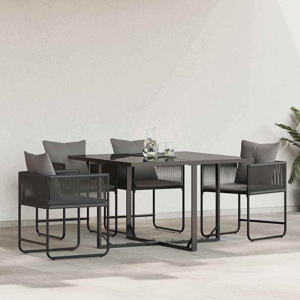 vidaXL Krzesło z poduszką 4 pcs Czarny i antracyt Rattan PE