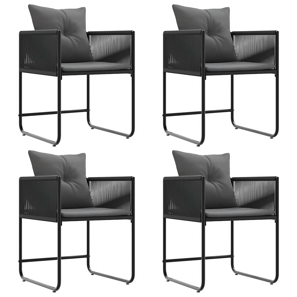 vidaXL Krzesło z poduszką 4 pcs Czarny i antracyt Rattan PE