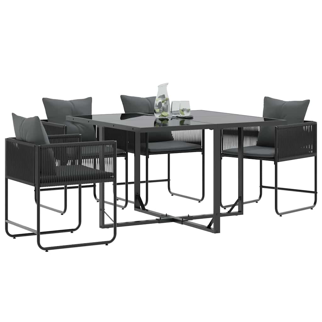 vidaXL Krzesło z poduszką 4 pcs Czarny i antracyt Rattan PE