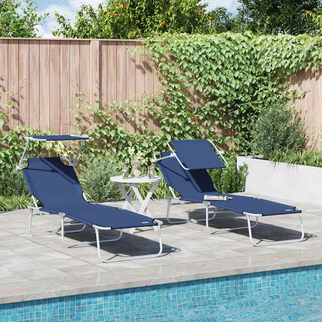 vidaXL Leżak 2 pcs Niebieski 58 x 188 x 77cm Poliester