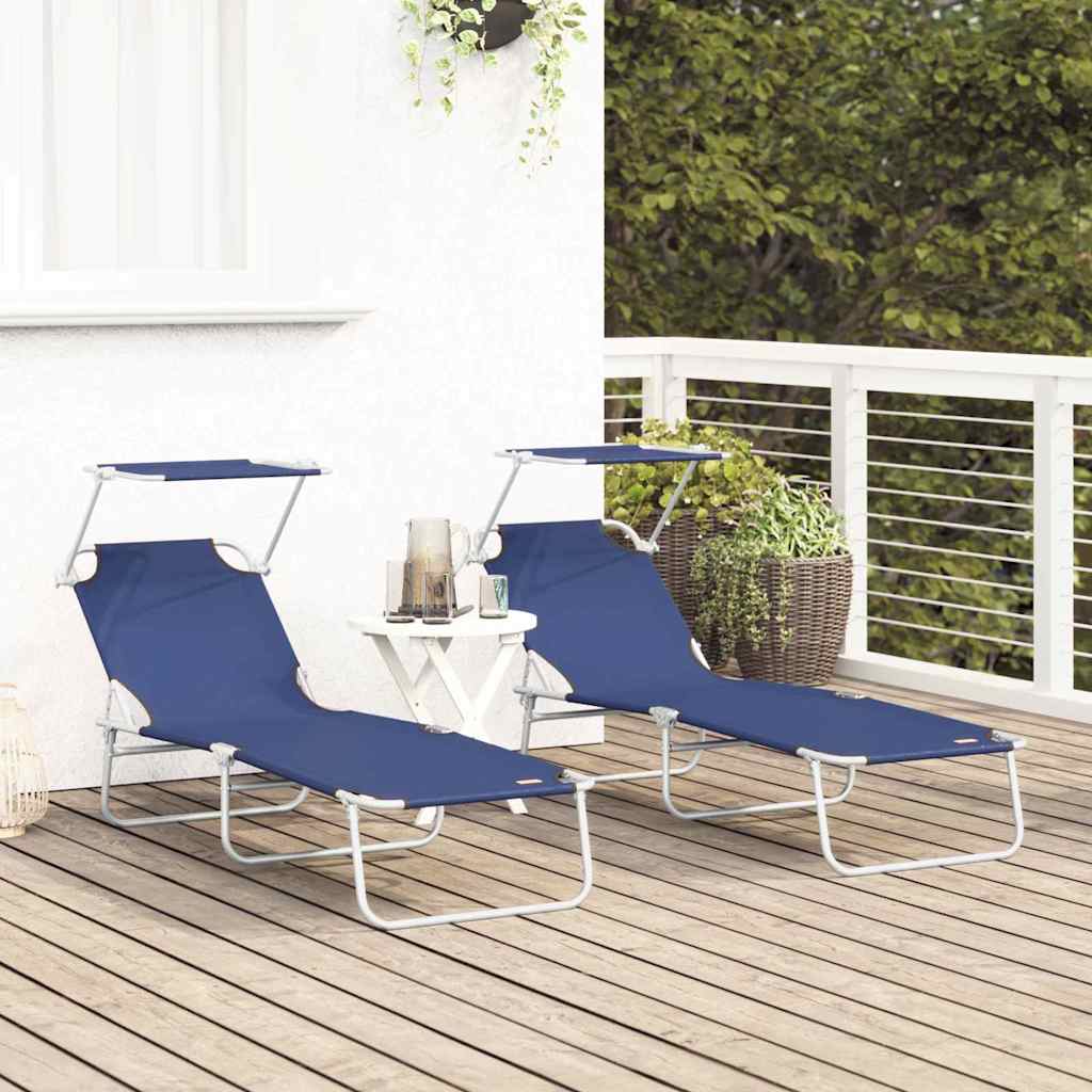 vidaXL Leżak 2 pcs Niebieski 58 x 188 x 77cm Poliester