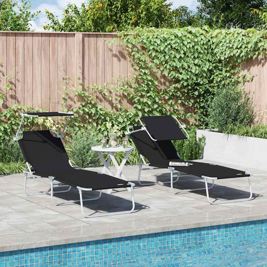 vidaXL Leżak 2 pcs Czarny 58 x 188 x 77cm Poliester