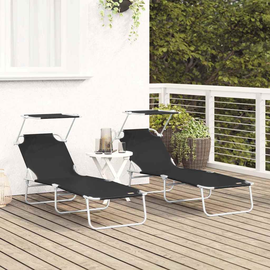 vidaXL Leżak 2 pcs Czarny 58 x 188 x 77cm Poliester
